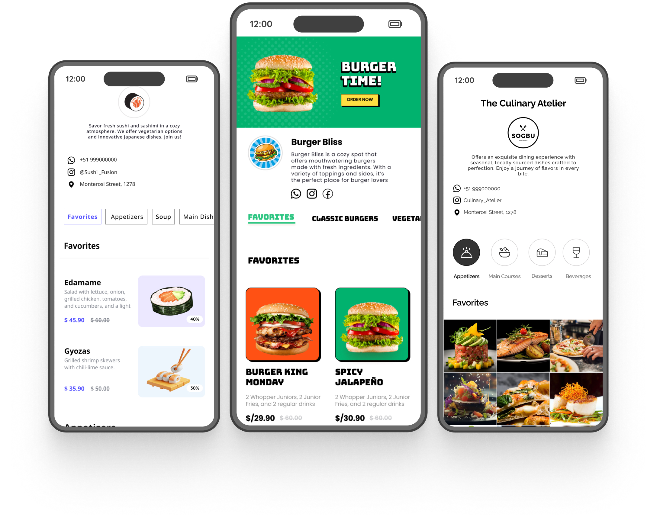 Digital menu design example
