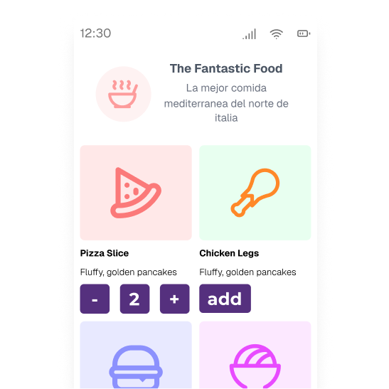 Browse products, add items to the cart, include notes or special requests, and place the order — all from the table.